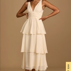 Lulus Celebration Time Cream Sleeveless Mid Dress